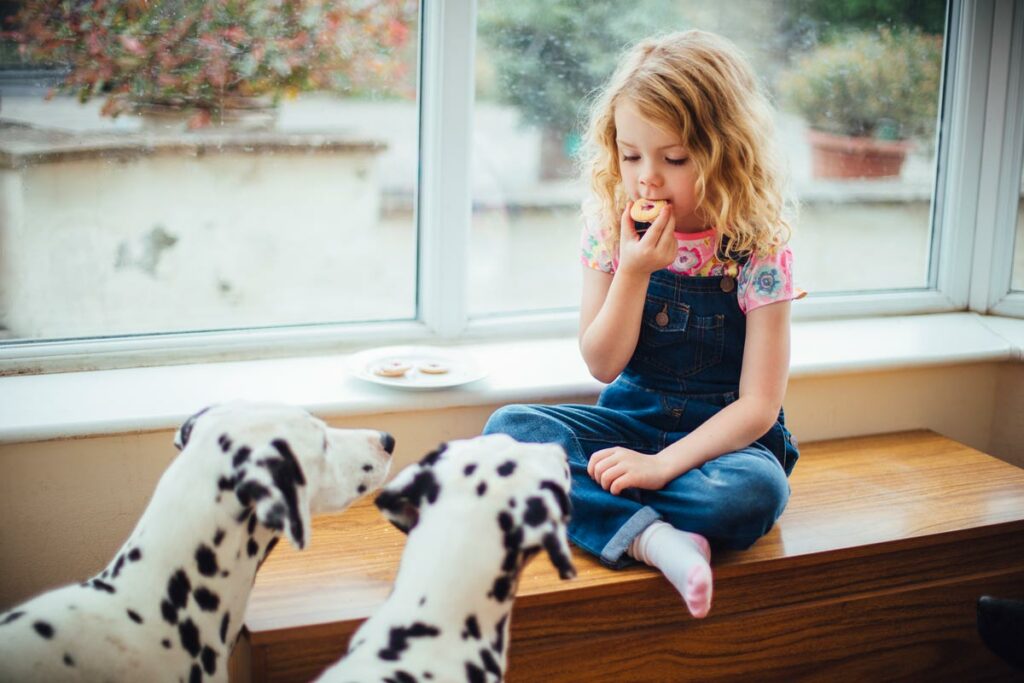 Das Bild zeigt ein Mädchen mit einem Dalmatiner. Es ist eine Metapher für das KJP Angebot in der Praxis für Familiengesundheit in Essen. MVZ für Innere Medizin, Endokrinologie, Diabetologie und Kinder- und Jugendpsychiatrie und -psychotherapie - KJP & Hausärzte Essen